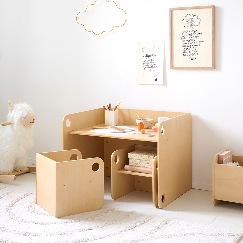 TABLE MONTESSORI ET DEUX CHAISES «ELLIPSE» | NATUREL