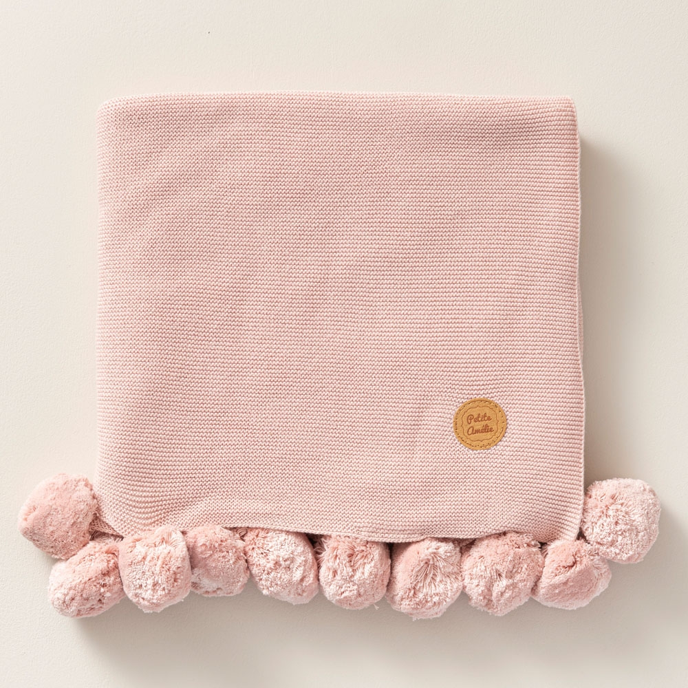 Couverture pour bébé à pompons en coton - Rose