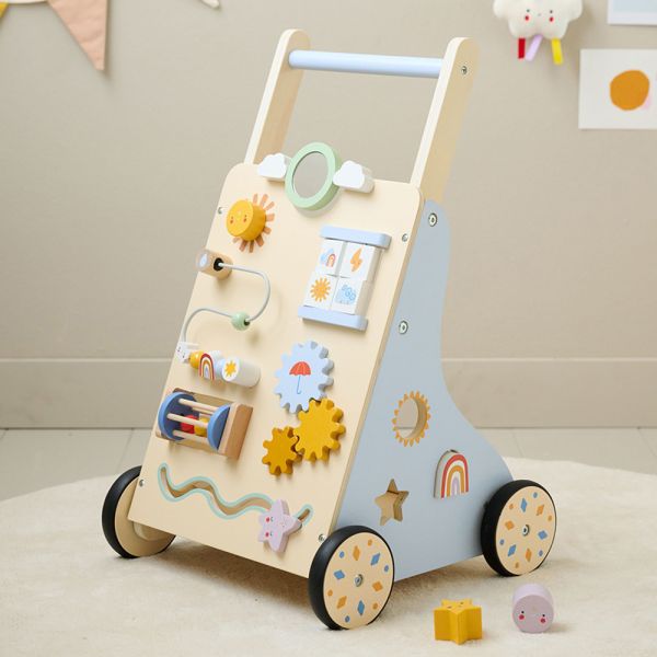 Chariot de marche Beige et Bleu en bois 33,5x33x61 cm par Petite Amélie 