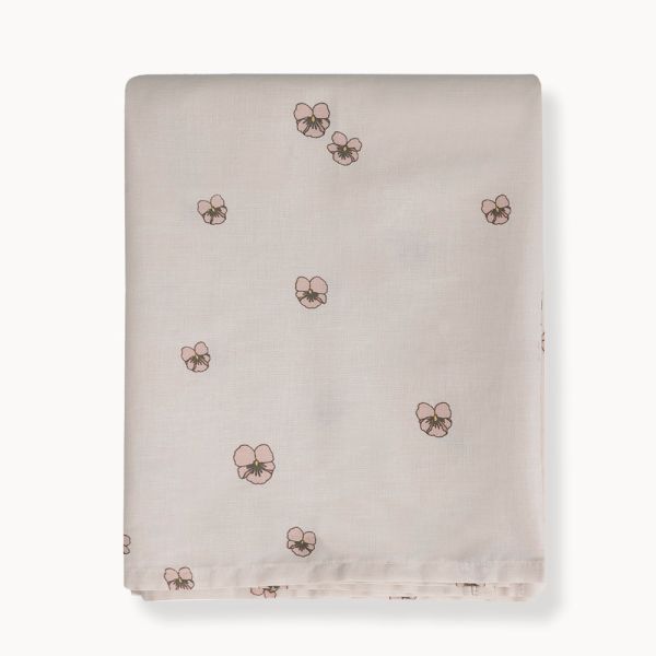 Drap plat pour lit d'enfant 100x140 cm en coton beige avec fleurs roses par Petite Amélie