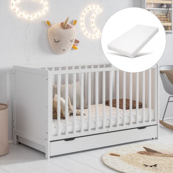 Lit bébé 70x140 évolutif Nuage en blanc avec matelas inclus par Petite Amélie