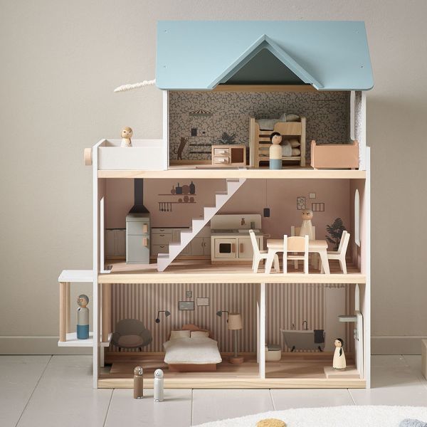 Maison de poupée en bois enfant 3 étages 17 accessoires méditerranéen  multicolore Teamson Kids