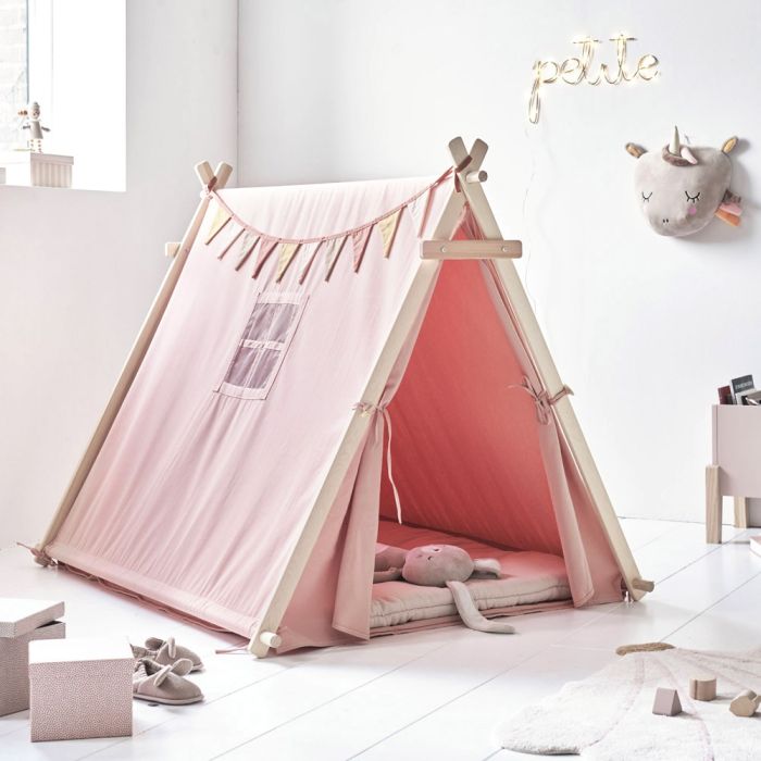 Tente de Jeu Enfants avec Tapis en Coton, Tente pour 2-3 Enfants de 3 Ans+,  131 x 91 x 131cm (Rose)