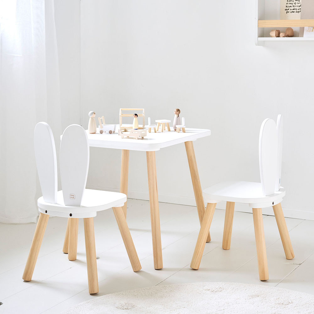 Ensemble 2 chaises et table enfant Lapin | Blanc